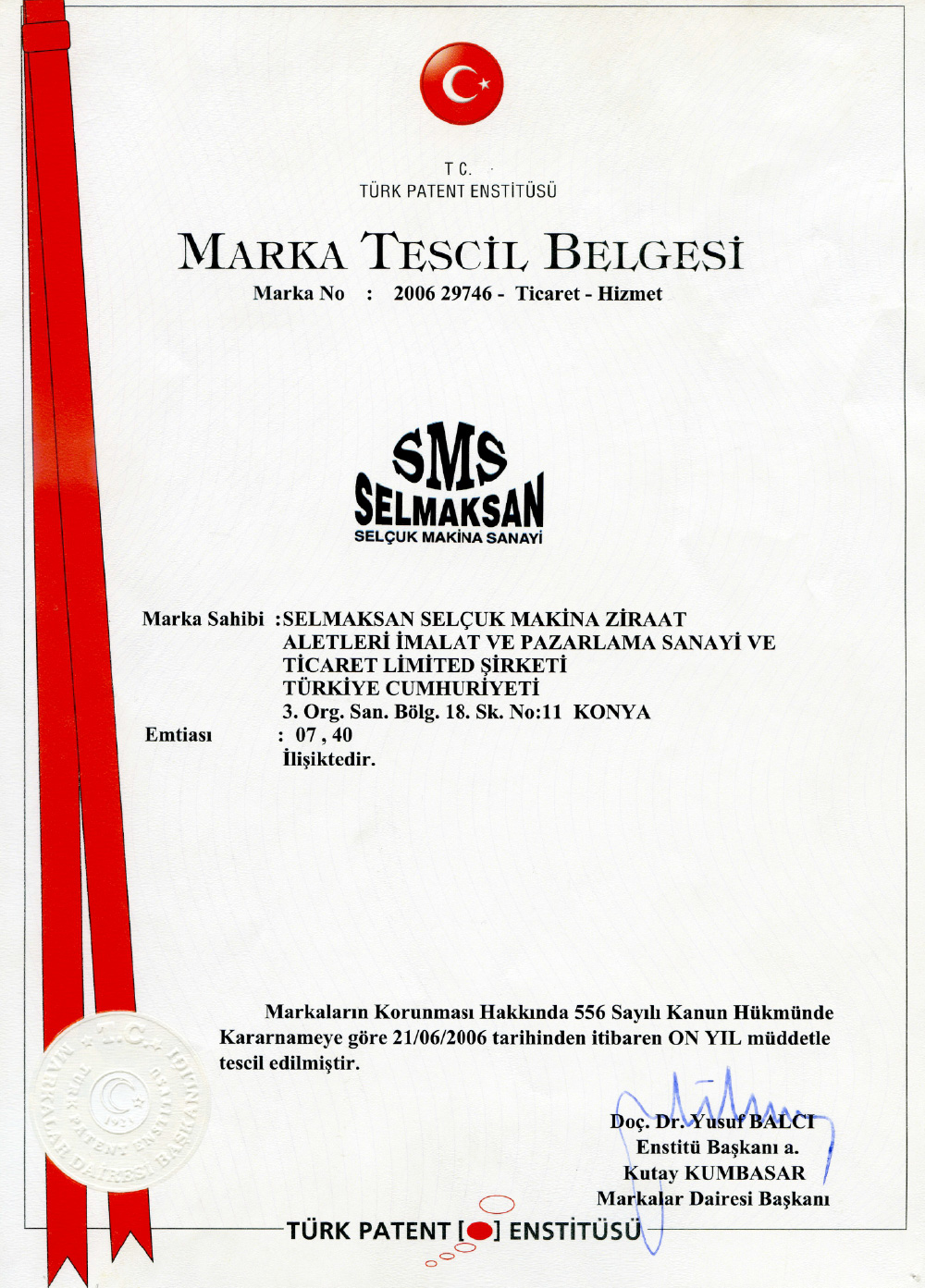 Trademark registration certificate