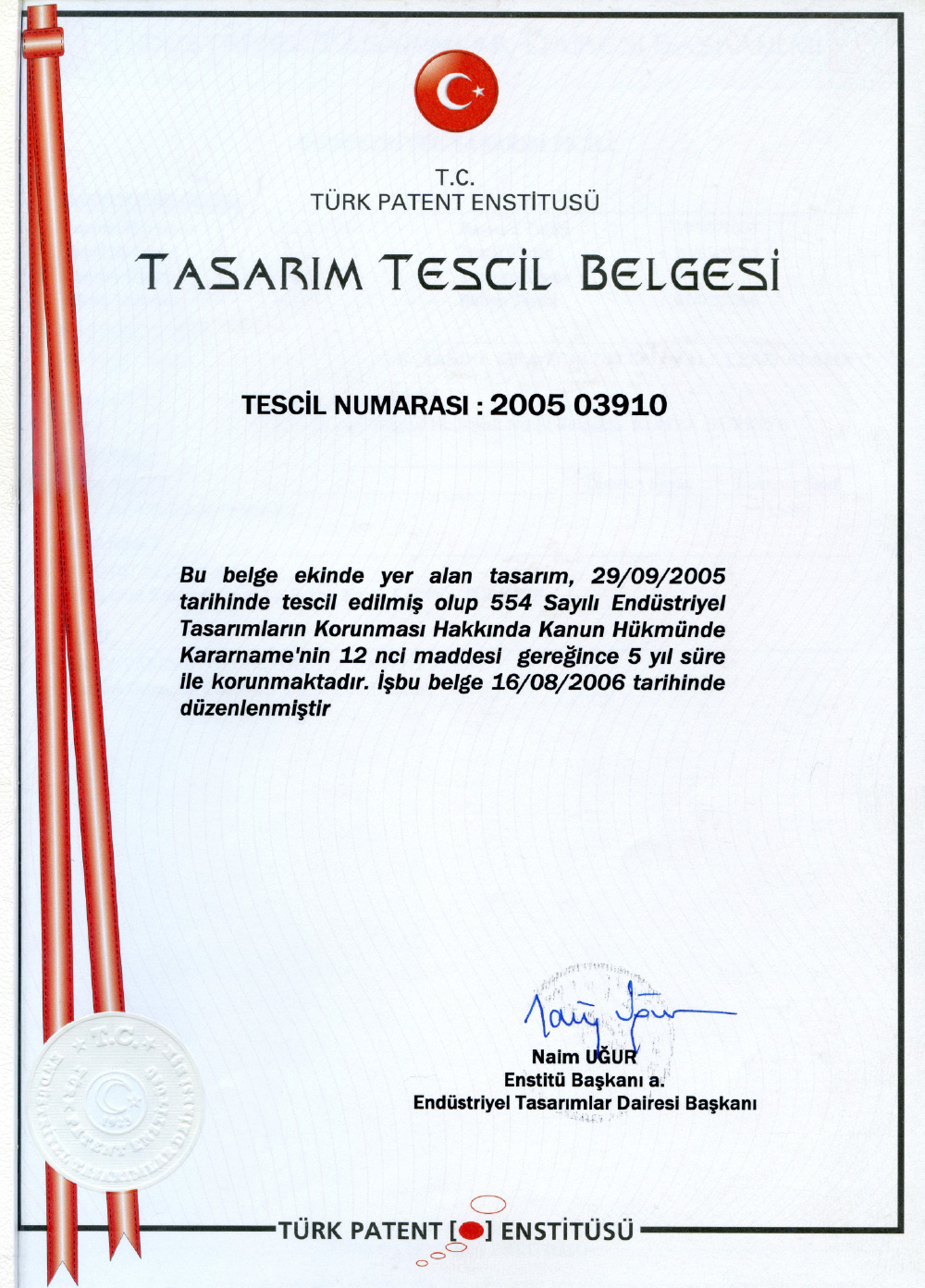 Tasarım Tescil Belgesi