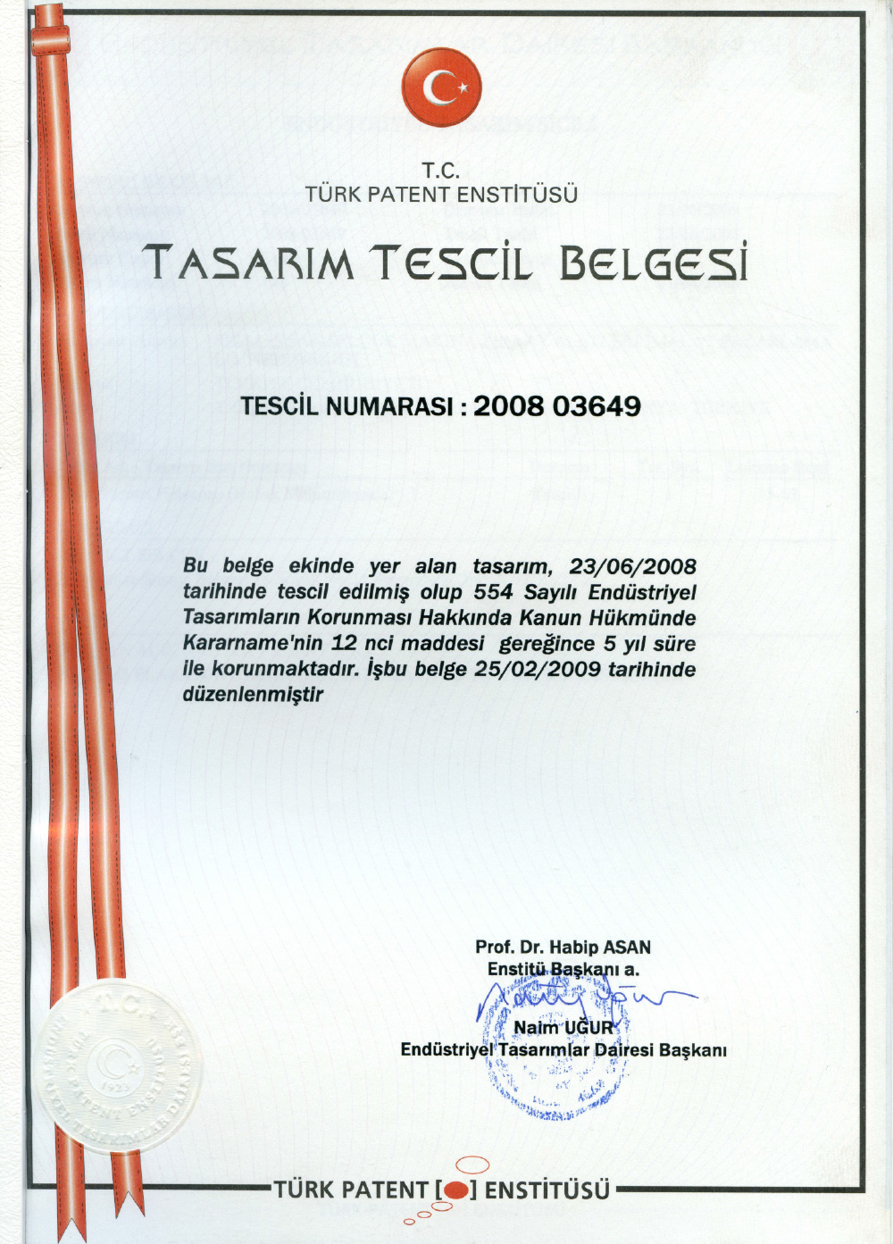 Tasarım Tescil Belgesi