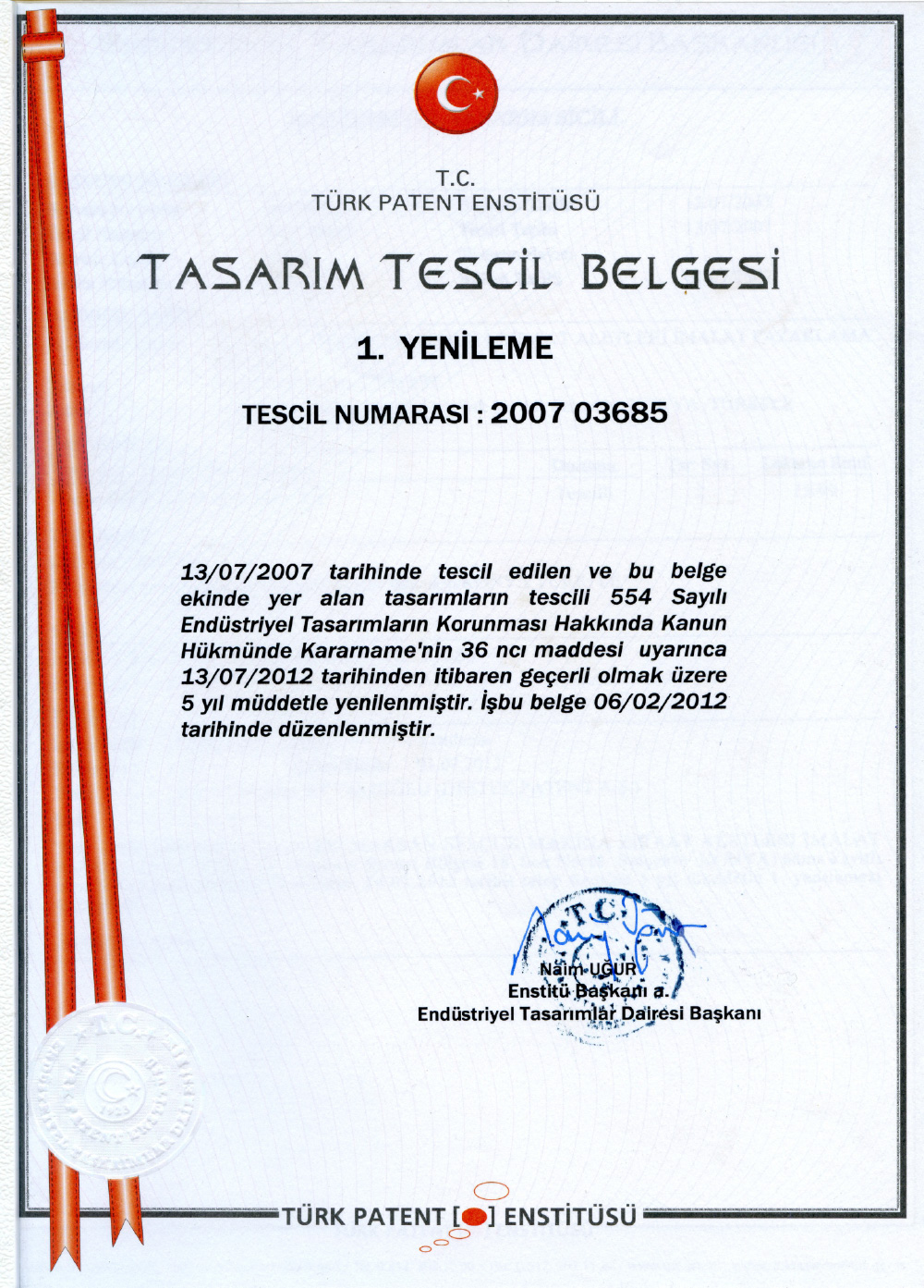 Tasarım Tescil Belgesi