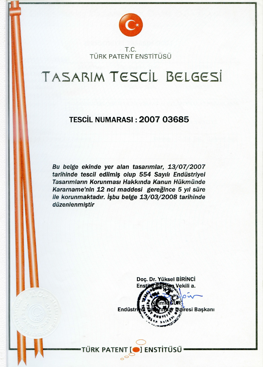 Tasarım Tescil Belgesi